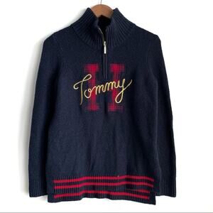 Tommy Hilfiger Y2K mock neck 1/3 zip front sweater TH wool blend sz Small
